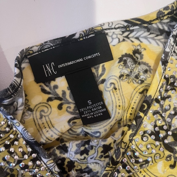 Y2K International Concepts Yellow & Black Bling Top boho hippie eclectic 70s 90s - Picture 8 of 10